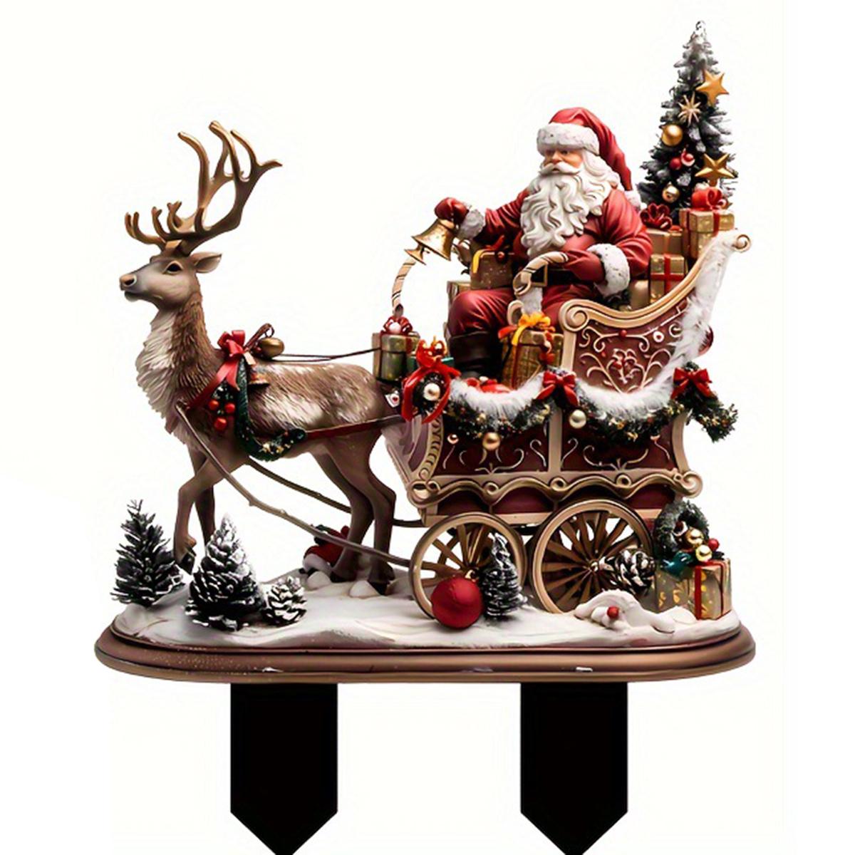 

Bohemian Christmas Garden Stake Acrylic Santa and Sleigh Holiday Decor Potted Plants Ground Plugs A