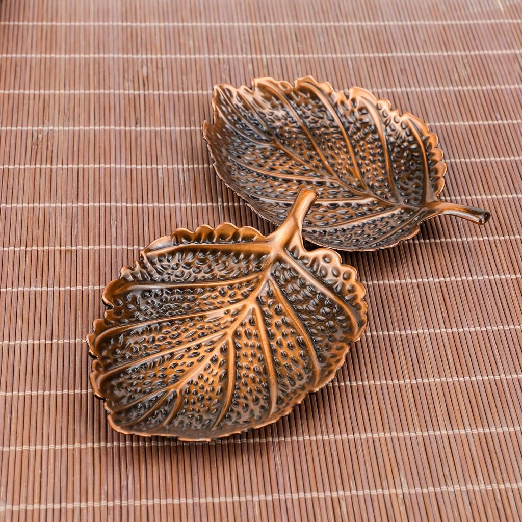 1Pc Leaf Coaster and Incense Burner - Dual Purpose Zinc Alloy Trinket Tray, Home Decor