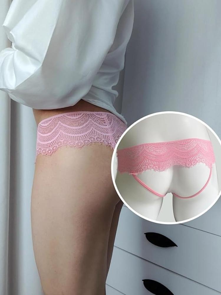 Sissy Lingerie Panties Mens Sexy Pink Lace Jockstraps Underwear Stretchy Removable Bulge Pouch Panties Crossdressers Nightwear
