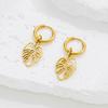 Versatile 18K Gold Palm Leaf Pattern Stainless Steel Drop Earrings