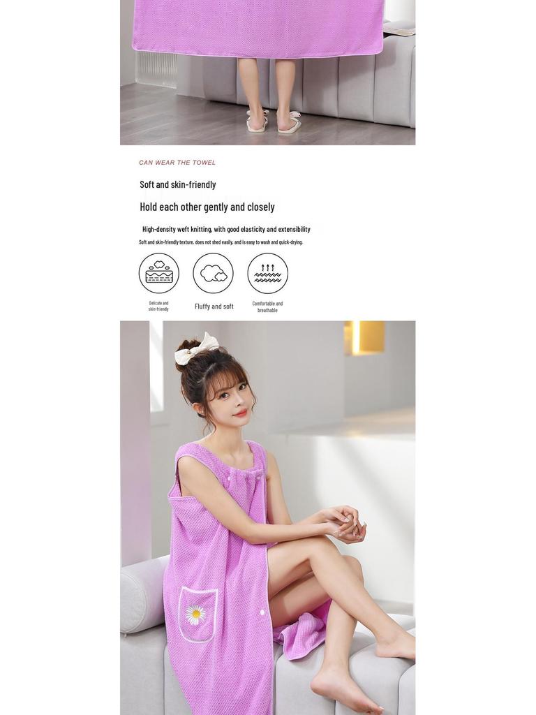 Coral Fleece Wearable Bath Towel: Thick, Soft, Absorbent Bathrobe for Women