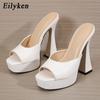 Fashion Eilyken Peep Toe Summer Platform Slippers Women Shoes Slides Fashion Square High Heels Gladiator Sandals Pumps