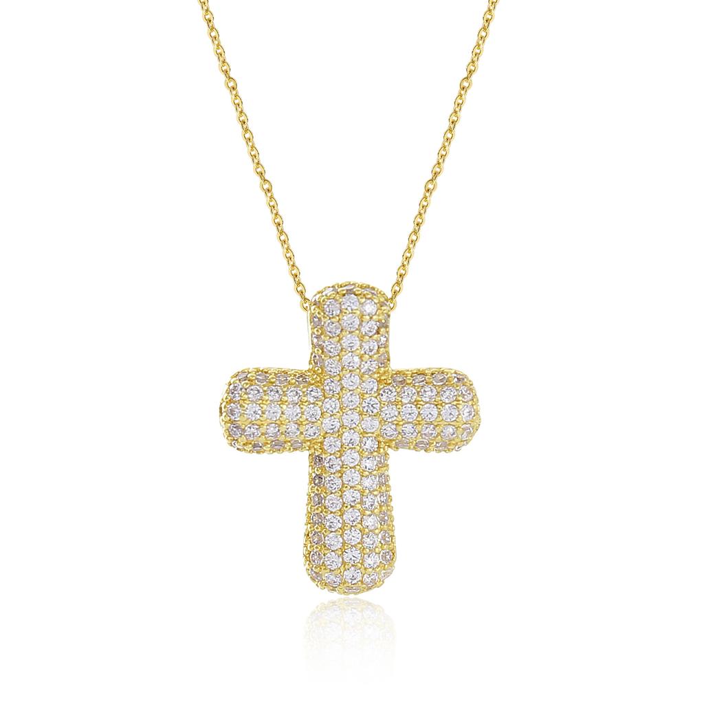 MHS.SUN Luxury Zircon Bubble Cross Pendant Necklace for Women Men Fashion Gold/Silver Color Religious Crosses Jewelry Gift