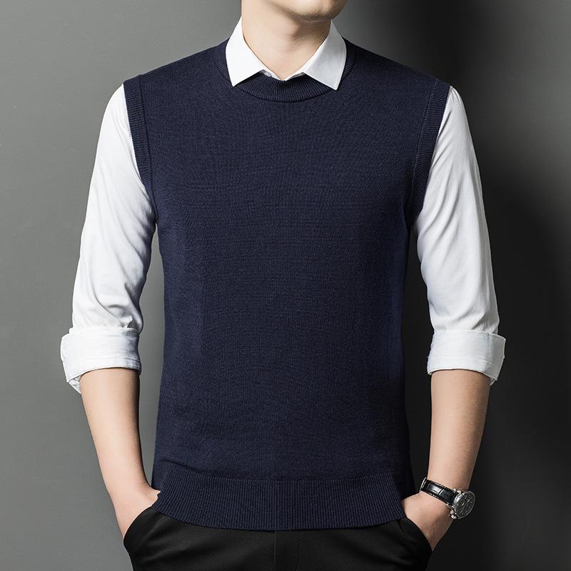 Men's V-Neck Wool Knit Vest - Autumn/Winter Solid Color, Middle-Aged & Elderly Style