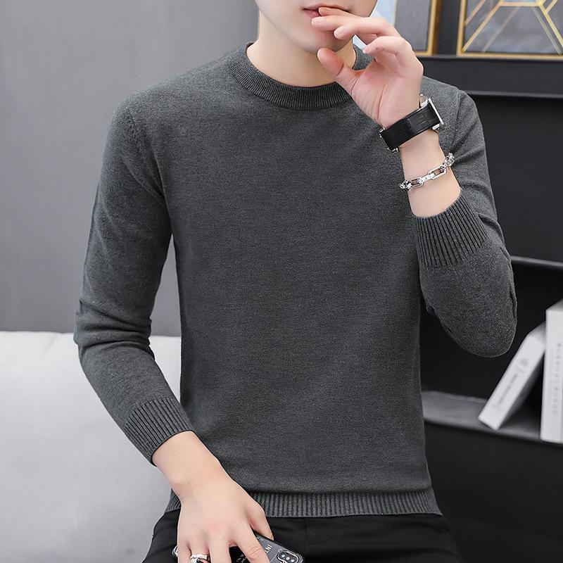 Herren Rundhals-Pullover Herbst und Winter Große Größe Locker Gestrickter Pullover Einfarbig Inneres Langarm-Unterhemd Warmhalten Top