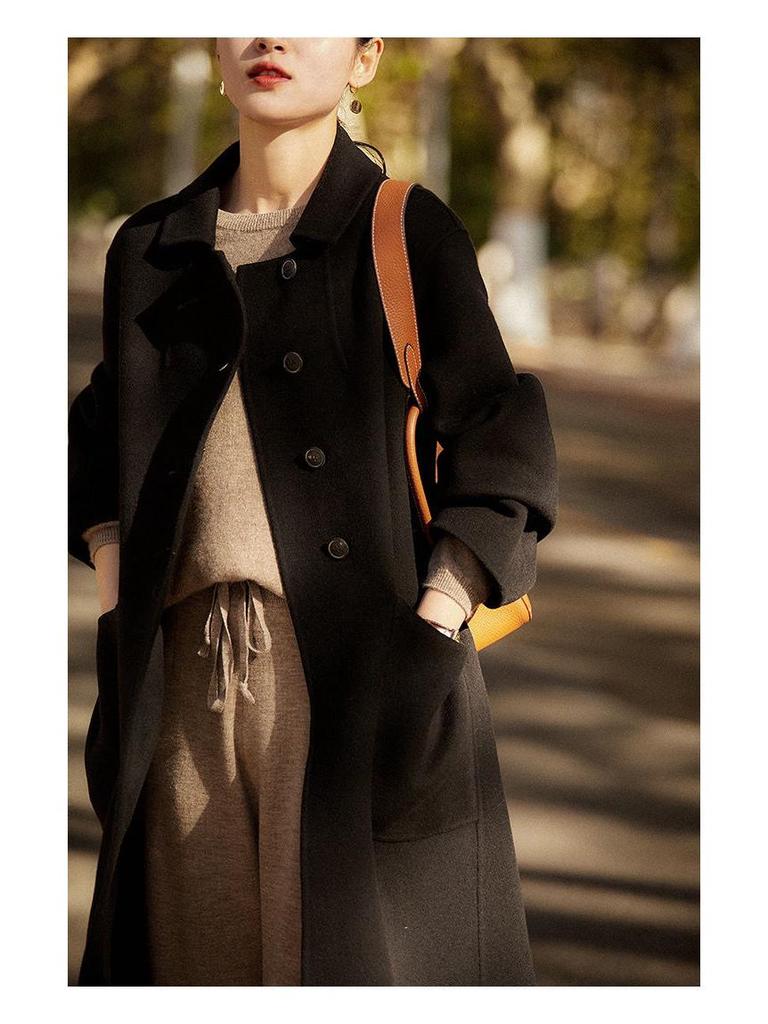 Plus Size Women's Mid-Length Wool Coat: 2025 Autumn/Winter New Loose Double-Faced Overcoat