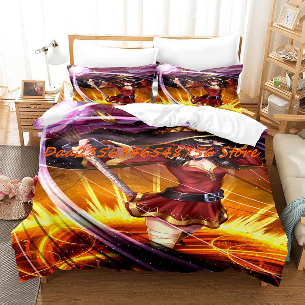 Megumin Konosuba Beding Set Single Twin Ful Quen King-Sized Dimensionsd Dimensions Bed Linen Set Aldult Kid Bedrom Duvetcover Sets 3D Anime Bed Shet