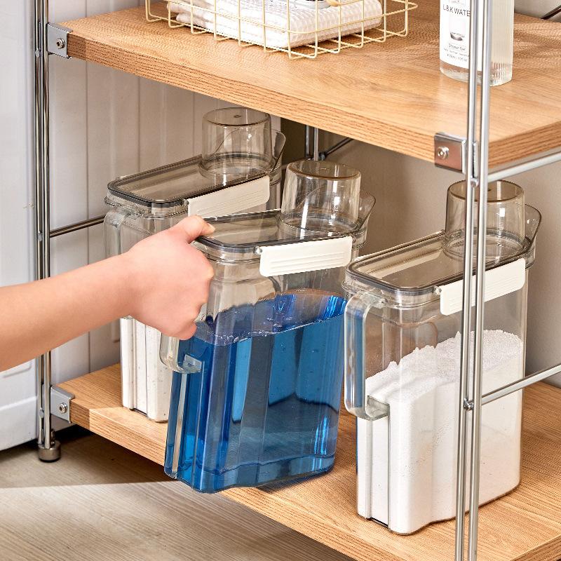 Airtight Laundry Detergent Powder Storage Box Container with Lids Grain Storage Jar Bleach Storage Container with Labels