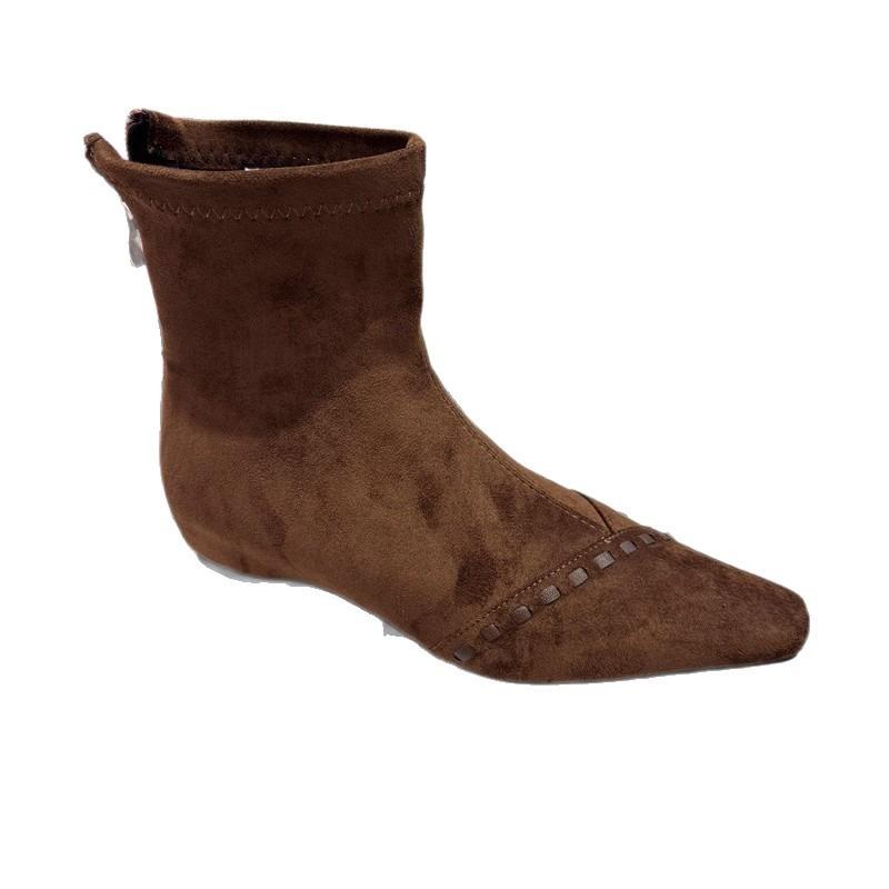 Cowhide version Maillard boots women's elastic thin boots Martin boots women's small square head rear zipper short boots fashion boots