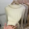 Herbst Neue Perlen Langarm Gestrickte Pullover Frauen Winter Slim Fit Basis Pullover Pullover für Frauen Mode Elegante Solide Warme Jumper tops 24868