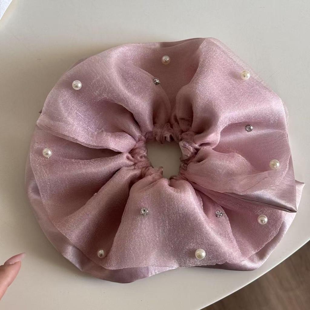 Elegant Double Layer Pearl Mesh Hair Tie - Retro Polka Dot Updo for Women