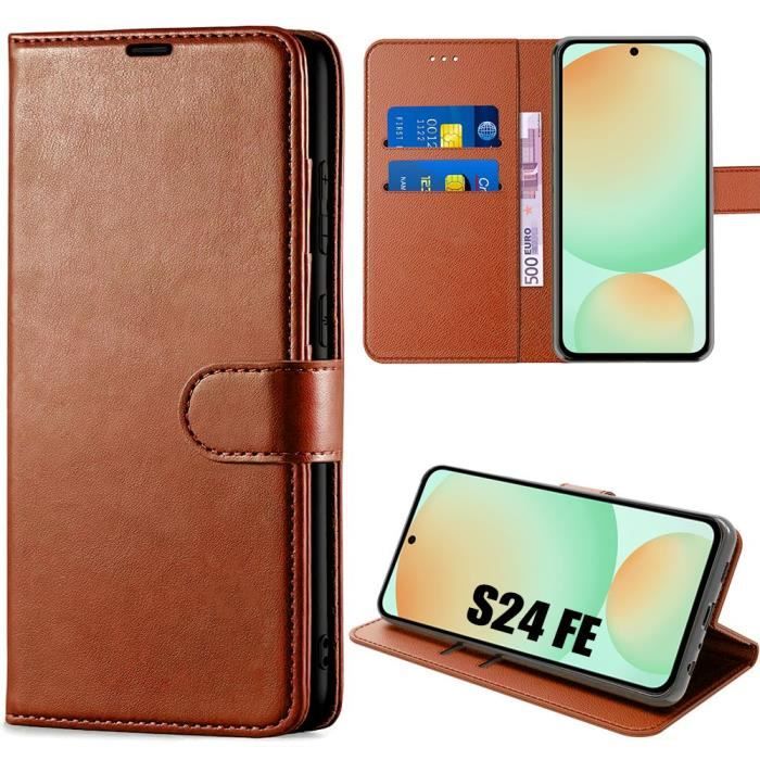 Coque de protection - BOOLING - pour Samsung Galaxy S24 FE - Cuir synthétique - Protection 360° - Compartiments cartes