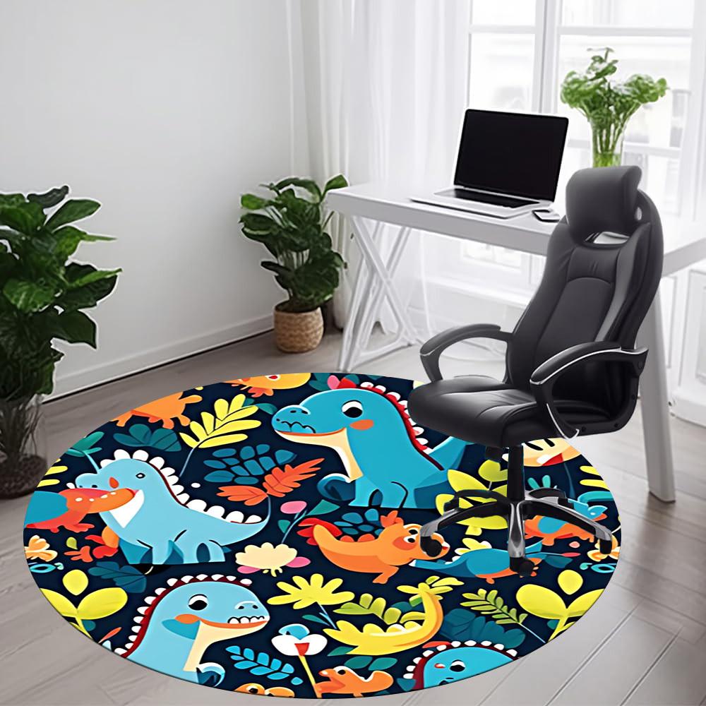 1PC Dino Jungle Pattern Office Round Area Rug, Mat Suitable For Office, Under Office Chairs Bedroom Living Room Home Decor, Room Deco