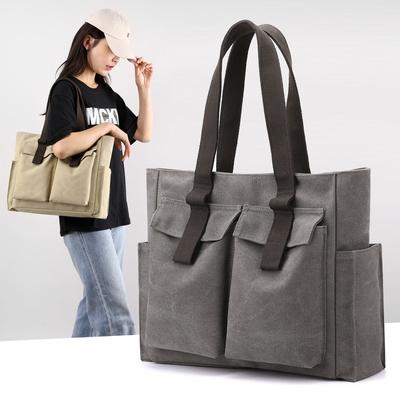 Hochwertige Aktentasche aus Canvas, modische Handtasche für Damen mit großem Fassungsvermögen, vielseitige Umhängetasche mit mehreren Taschen, Pendlertasche für Ausflüge