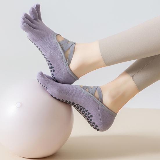 1 Pair Yoga 5-Toe Socks with Non-slip Gripper Breathable Mid-calf Socks Summer Women Ballet Dance Pilates Cotton Toe Crew
