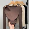 Single Piece Thread Base Shirt for Women New Women's Solid Color Round Neck Long Sleeve T-shirt with Sexy Hollow Shoulder Top
