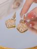 14K Gold Plated Korean New Fashion Jewelry Luxury Geometric Zircon Pendant Earrings Elegant Women's Dance Party Accessories Girl