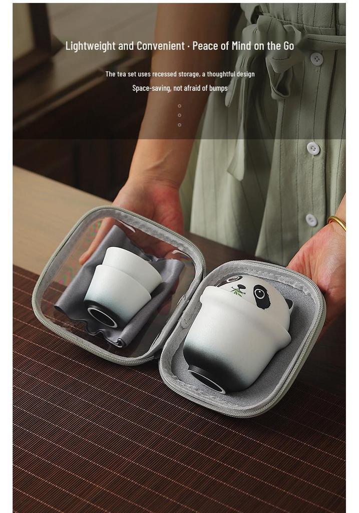 Portable Ceramic Panda Tea Set: Includes Teapot and Two Teacups - Perfect for Travel or Business Gifts