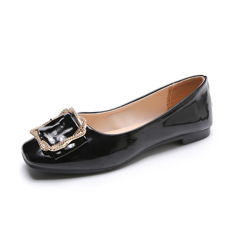 High heels women's 2025 new patent leather square head soft sole low heel Doudou shoes shallow mouth fashion versatile thick heel single shoes
