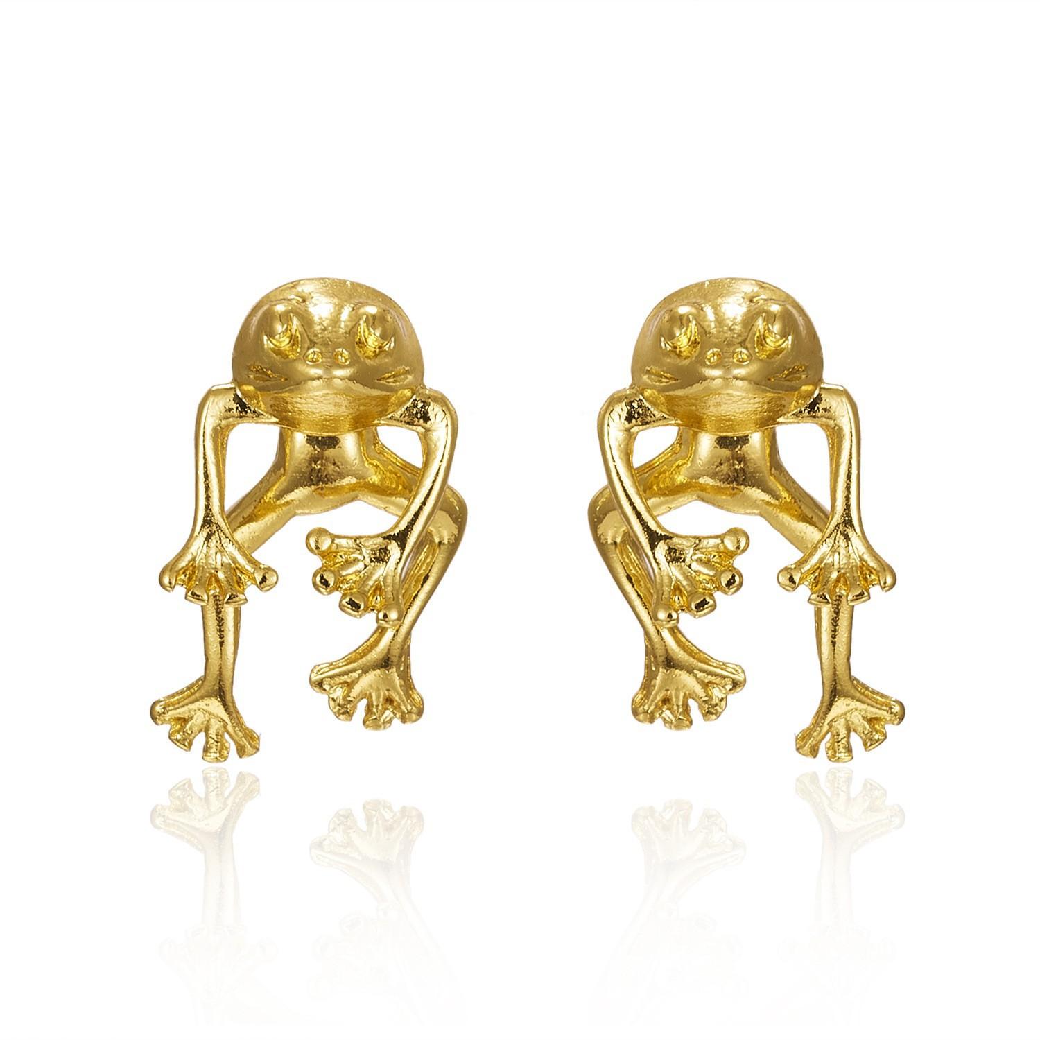 2025 European and American personalized punk frog stud earrings removable three-dimensional animal earrings for wholesale золотой