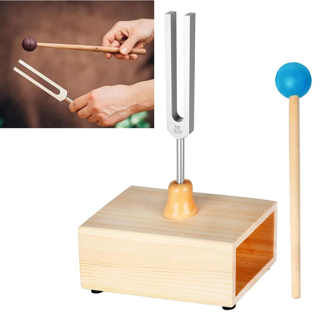 Kamerton 528Hz Stop Aluminium Zestaw ze Skrzynką Rezonansową Niebieski Silikonowy Młoteczek Akcesoria do Instrumentów