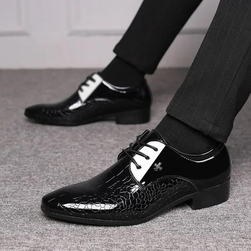 Oxford Shoes For Men Luxury Patent Leather Wedding Shoes Office Slip On Men Work Shoe New Pointed Toe Derbies Sapatos Masculinos