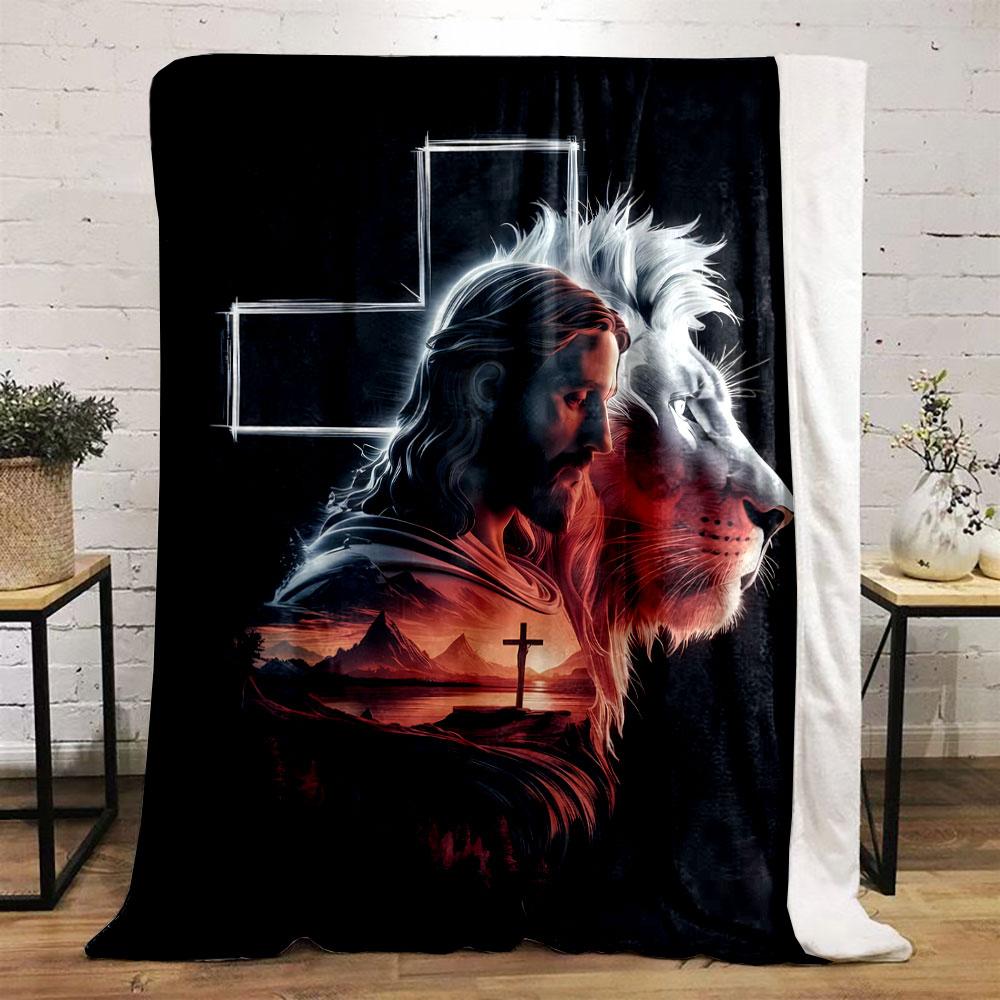 Jesus Lion Cross Printed Blanket Printed Blanket for Living Room Bed Couch lunch break Soft Cozy Blanket for Friend's festival Gift