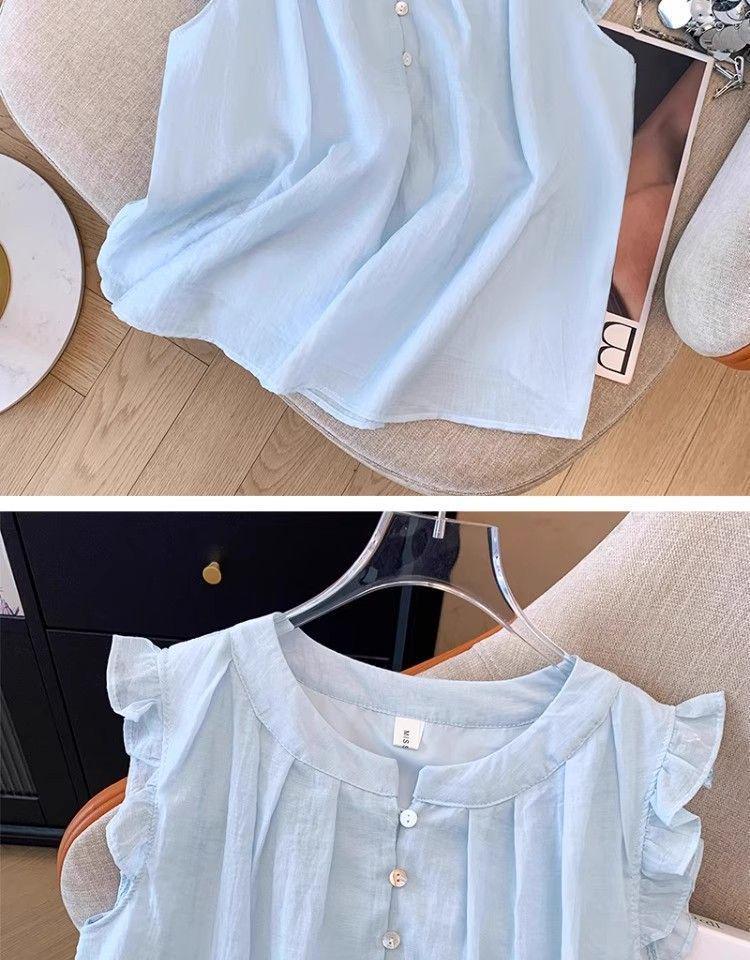 Plus Size Flutter Sleeve French Ruffle Doll Shirt - Women's Summer Loose & Slimming Top