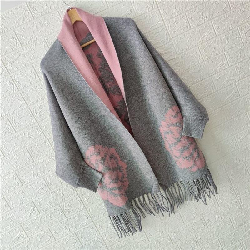 Poncho femeie 2022 toamnă și iarnă imitație de cașmir bujor eșarfă cu franjuri pe două fețe calde mâneci lungi șal pelerina top feminin