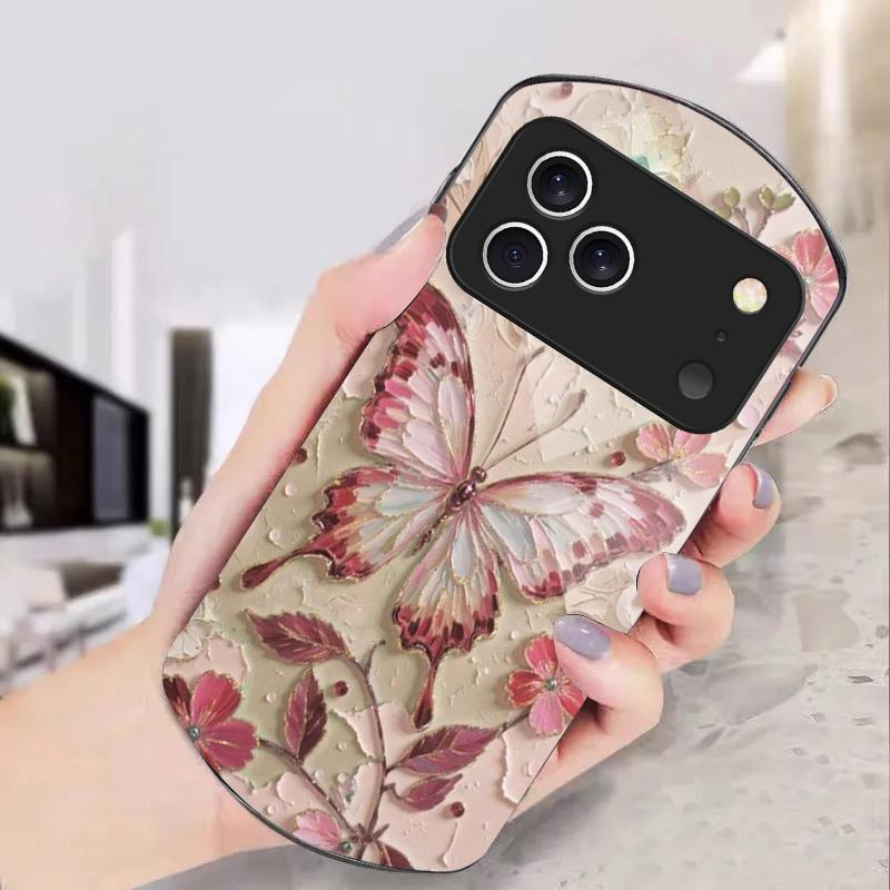 Elegante roze vlinder Voor iPhone 17 Air 16 15 14 Pro 13 Plus 12 mini 11 Pro Max XR X 7 8 Elliptische Gehard Glazen Telefoonhoes