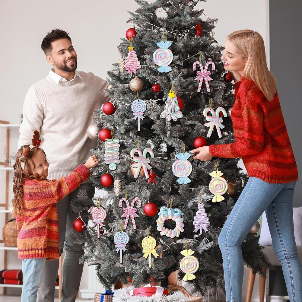 Christmas Candy Lollipop Ornaments Used For Decorating Christmas Trees Wooden Hanging Mint Candy Cane Ball Pendant 12/24/36pcs