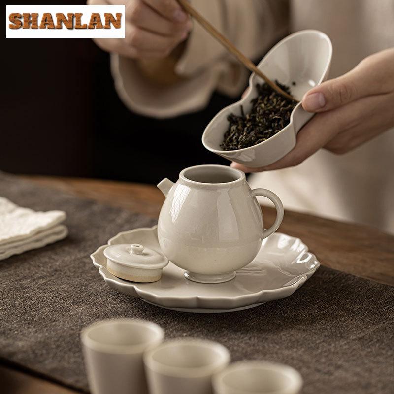 120ml Chinese Handmade Grass Wood Gray Ceramic Teapot Creative Pot Tea Brewing Kettle Kung Fu Tea Tea Services Decoration Gifts