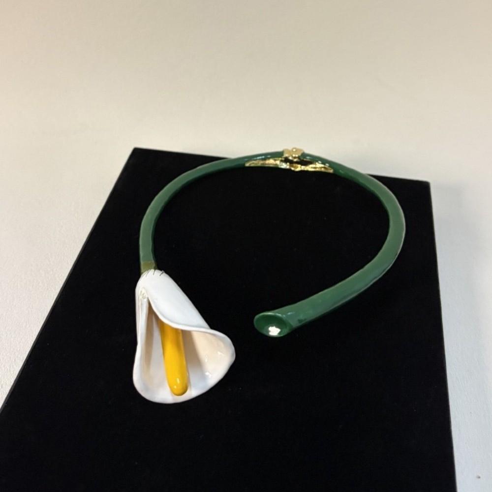 Vintage Flowers Jewelry Set Glazing Floral Enamel Bracelet Chic Calla Choker Necklace  Vacation