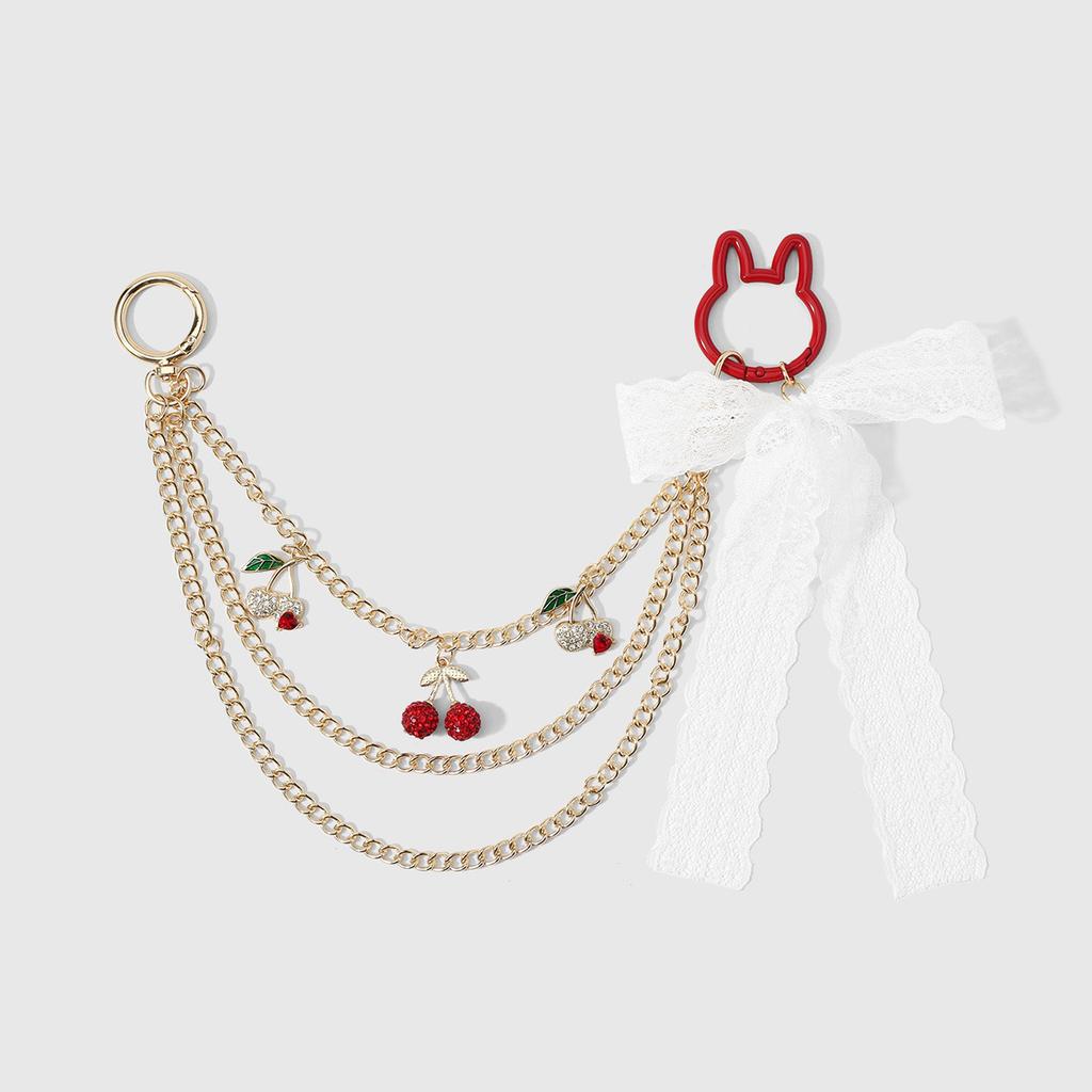 Fashion Lace Bow Bag Charms Alloy DIY Bag Chain Replacement Cherry Extension Chain Pendant Decoration