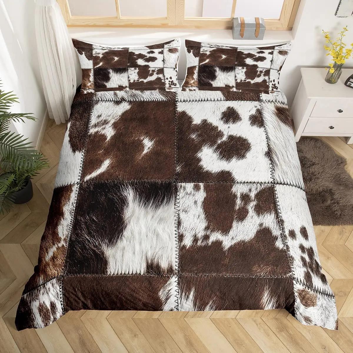 

Cowhide Quilt Cover Cow Fur Sleep Bedding Package Gentle Microfiber Fabric Western Farm Animal Skin Comforter Cover Single Size Full Kids-oriented EU single(135x200cm)
