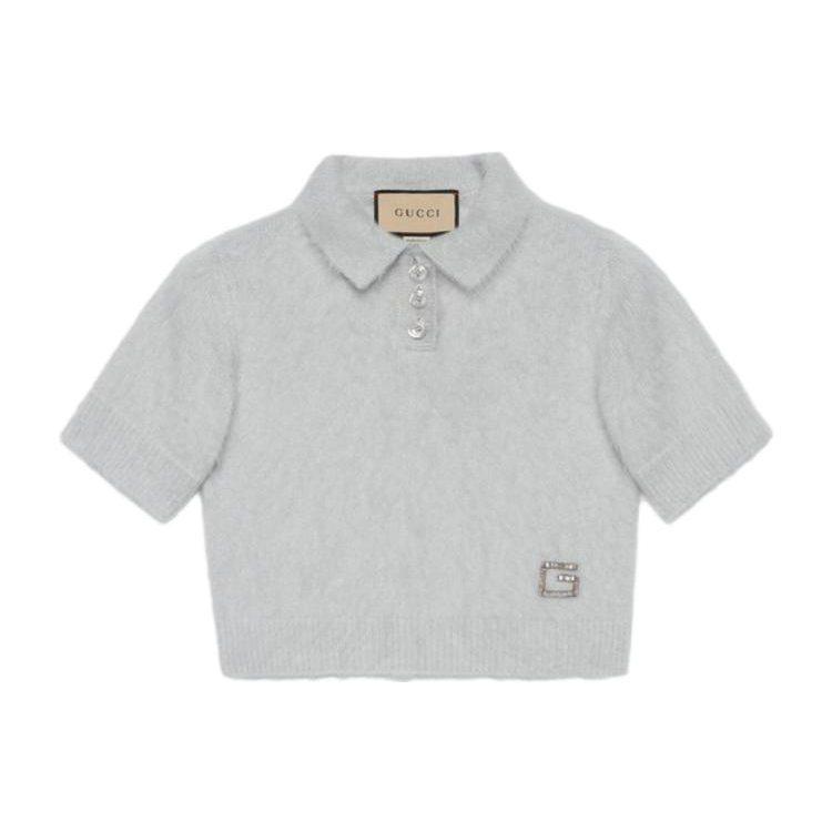 GUCCI Logo Embellished Cropped Polo Sweater 761074-XKDKD-7738
