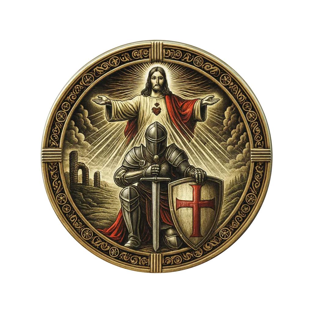 Templer-Münze, -seitige Templer-Challenge-Münze mit rotem Kreuz, Schild Ritter beten Gedenkmünze, Geschenk für Sammler