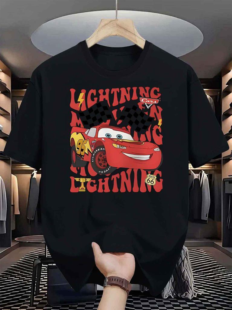 Oversized Disney Cars McQueen Printed Tshirt Men and Women 2026 Summer Cotton Parent Child Top Street Fashion Casual Trend