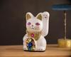 Glückskatze Schmuck Katze Mehrfarbig Linke Pfote erhoben Keramik Glückskatze Glücksbringer Feng Shui Ornament (S-SIZE Weiß) / _ Glückskatze (jwc_S Weiß)