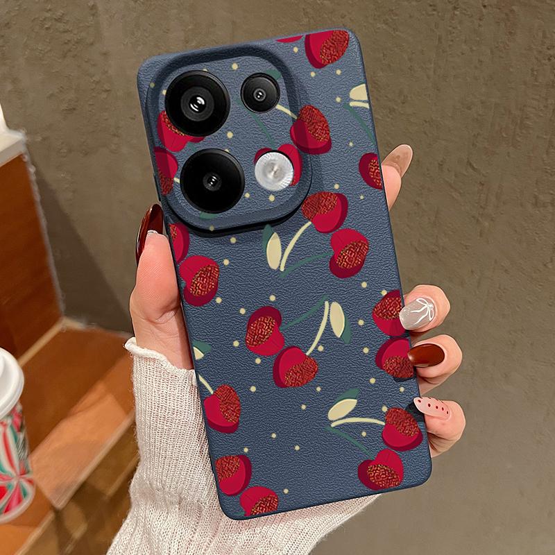 Luxus Kirschblüten-Print TPU Mattleder-Textur Schlanke Hülle Für Xiaomi 13T Pro Poco X6 Redmi Note 14 13 12 Pro 11 Weiche Stoßfeste Schutzhülle