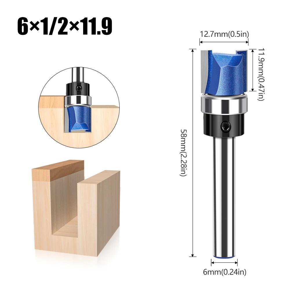 

6mm 1/4 Shank Straight Bit With Bearing Tungsten Carbide Milling Cutter Template Pattern Bit Flush Trim Router Bit 6x12.7x11.9mm