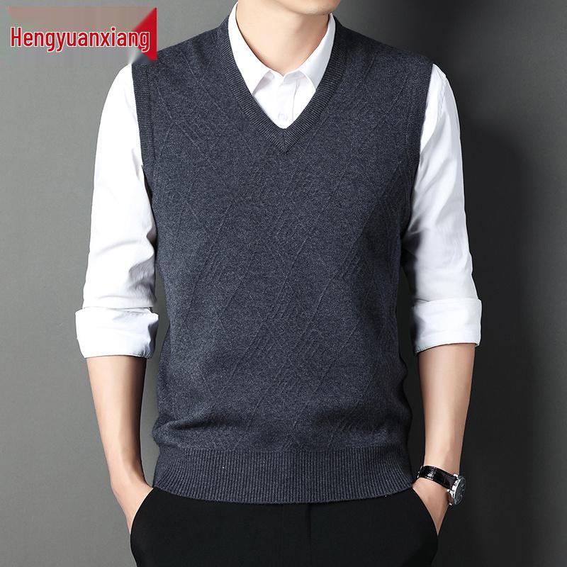 

Hengyuanxiang Men s Wool Knit Vest - Warm Sleeveless Sweater for Autumn/Winter 4XL for 180-200 lbs сірий колір
