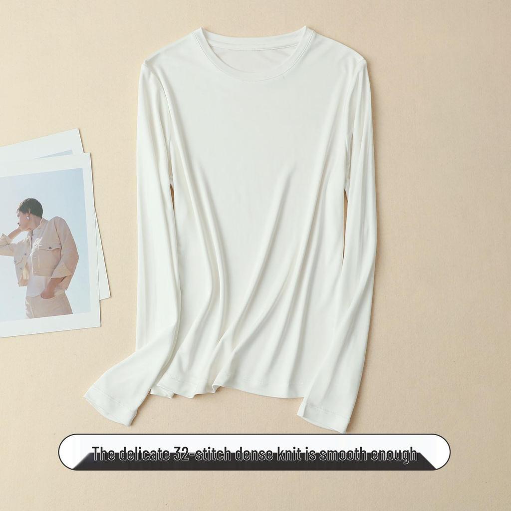 Women's Heavyweight Mulberry Silk Long Sleeve Top - Warm 160g, Small Round Neck, Perfect for Autumn/Winter