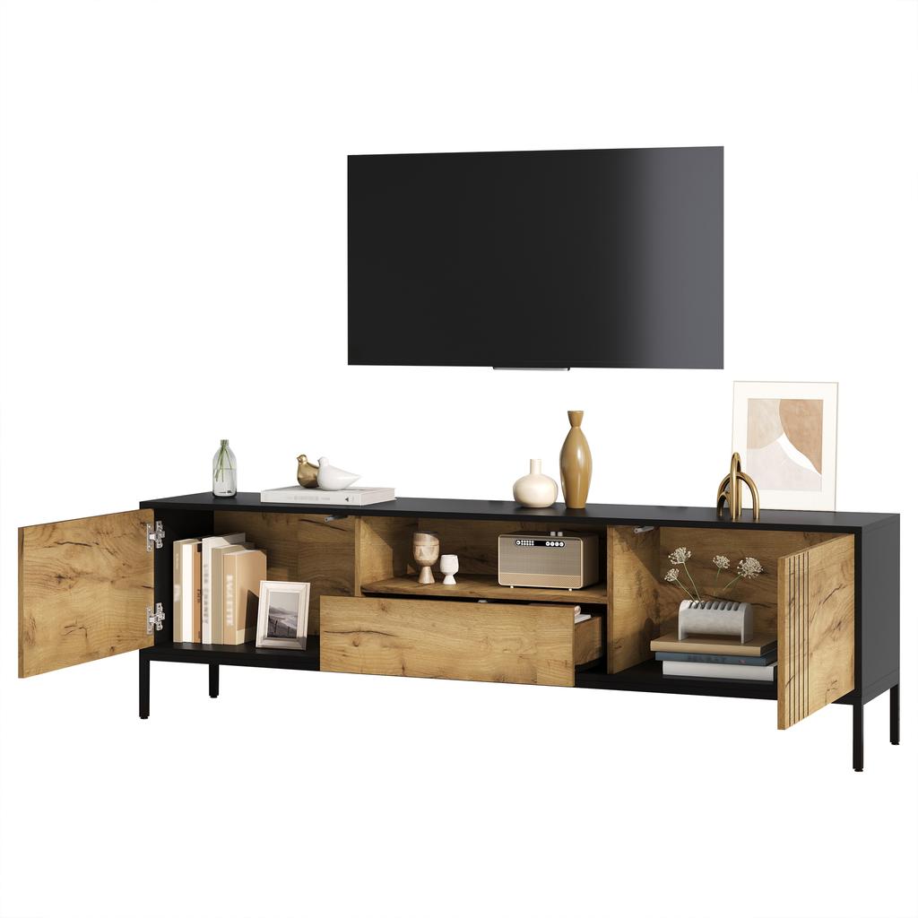 170*35*50cm TV Cabinet, TV Console with 2 Cabinets and 1 Drawer, TV Table, TV Stand, Living Room Cabinet, suitable for TVs up to 70 inches