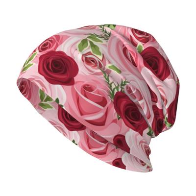 Rose Print Pattern Knitted Hat Casual Hanging Woolen Hat Chemotherapy Patient Headscarf Unisex Knitted Hat