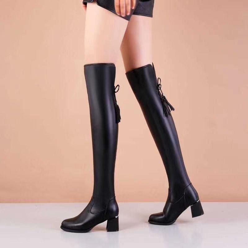 Fashion Chunky Heel Autumn Winter Above Over The Knee Shoes Woman Round Toe Height Increasing Demi-season Pu Thigh High Boots for Women