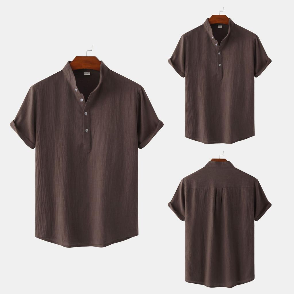 Summer Men's Stand-Up Collar Casual Short Sleeve Shirt Beach T-Shirt Men's Clothing