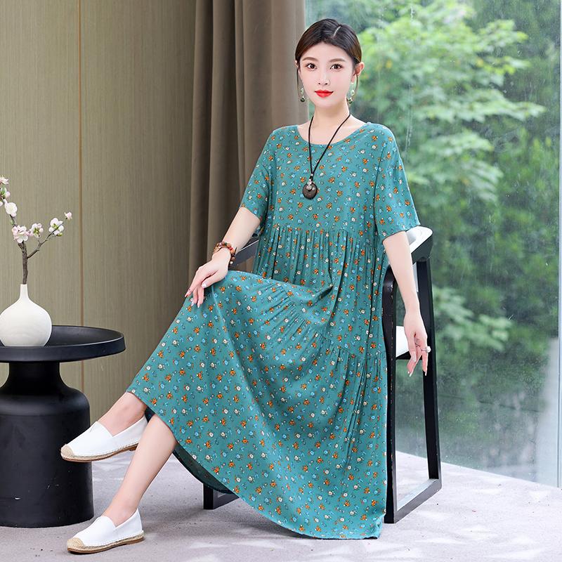 Plus Size Floral Dresses for Women  Oversize Loose Short Sleeve Summer Long Dress Middle-aged Women Summer Sundresses