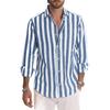 Men's   Long   Sleeves   Flip  Collar  Stripes  Loose  Shirt