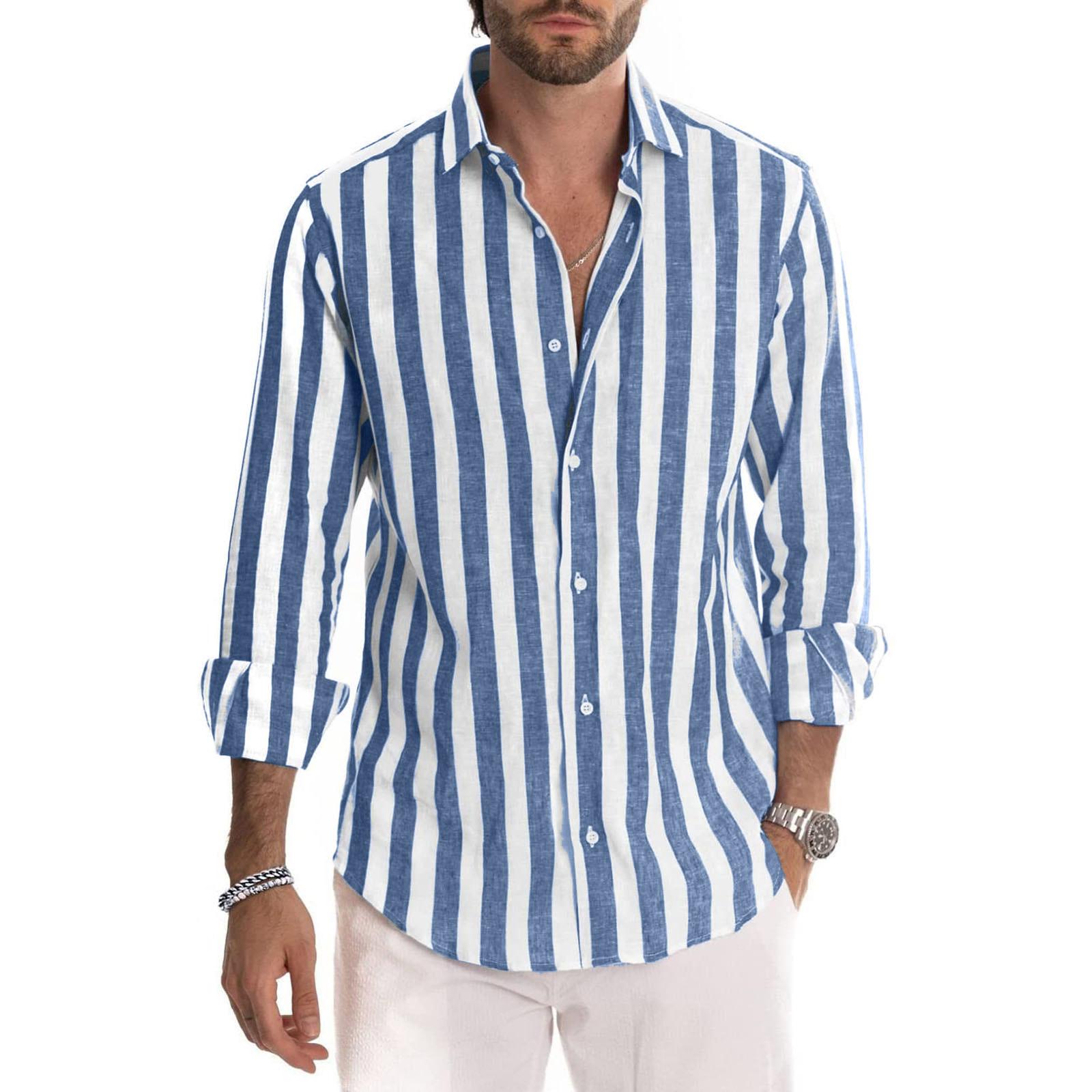 

Мужская рубашка с длинным рукавом, отложным воротником, в полоску, свободного кроя XL